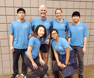 2023 — CN Tower Stair Climb. Left to right (back): Jason Lee, John Sabo, Kim Humphreys, Justin Sin (front): Mie Okawa and Jillian David