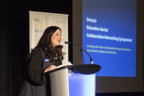 2019 —  Sonia Gallo, the emcee, at Ontario Education Sector Collaboration Networking Symposium